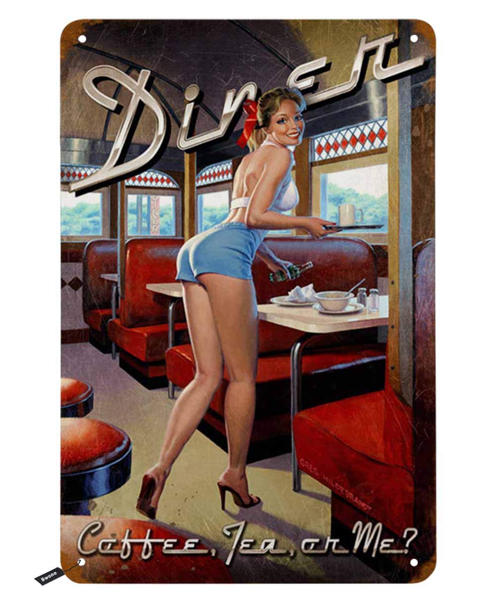 Coffee Tea You And Me - Swono Dinner Tin Signs,Pinup Girl Smile