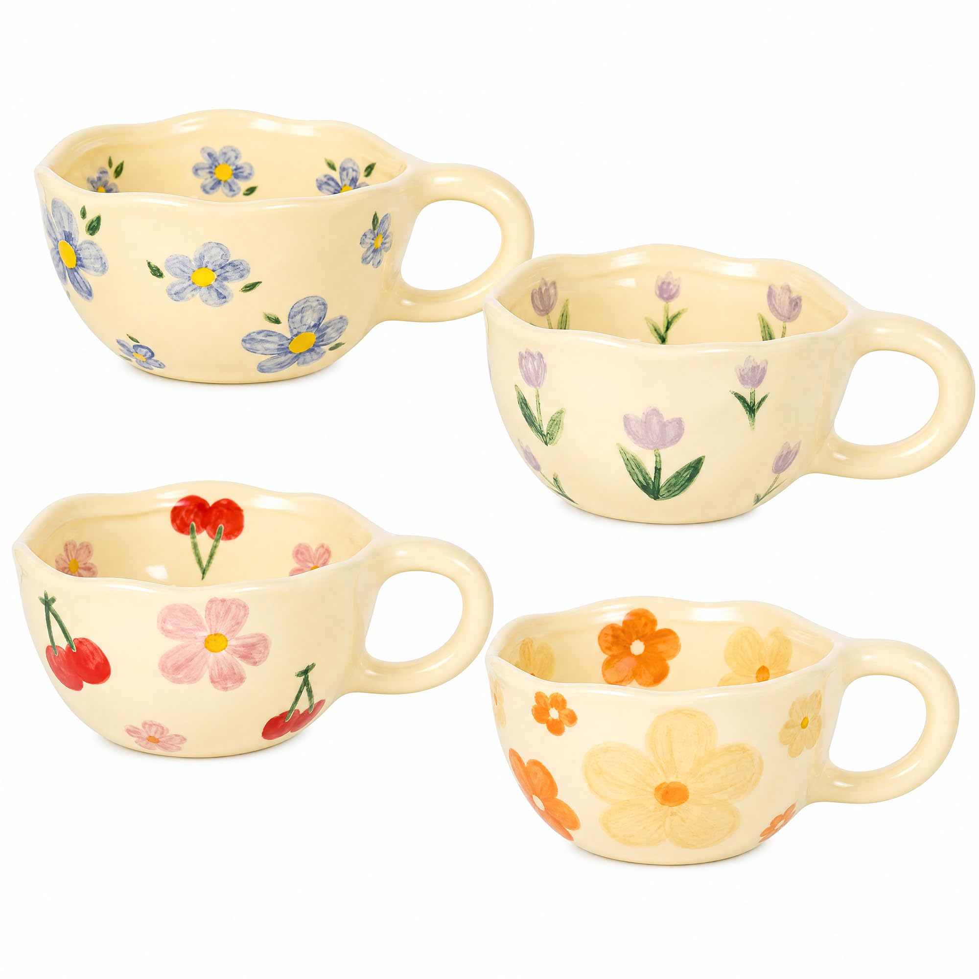 4 Pack Cute Hand Painted Flora - Coffee Tea Love 评论和价格