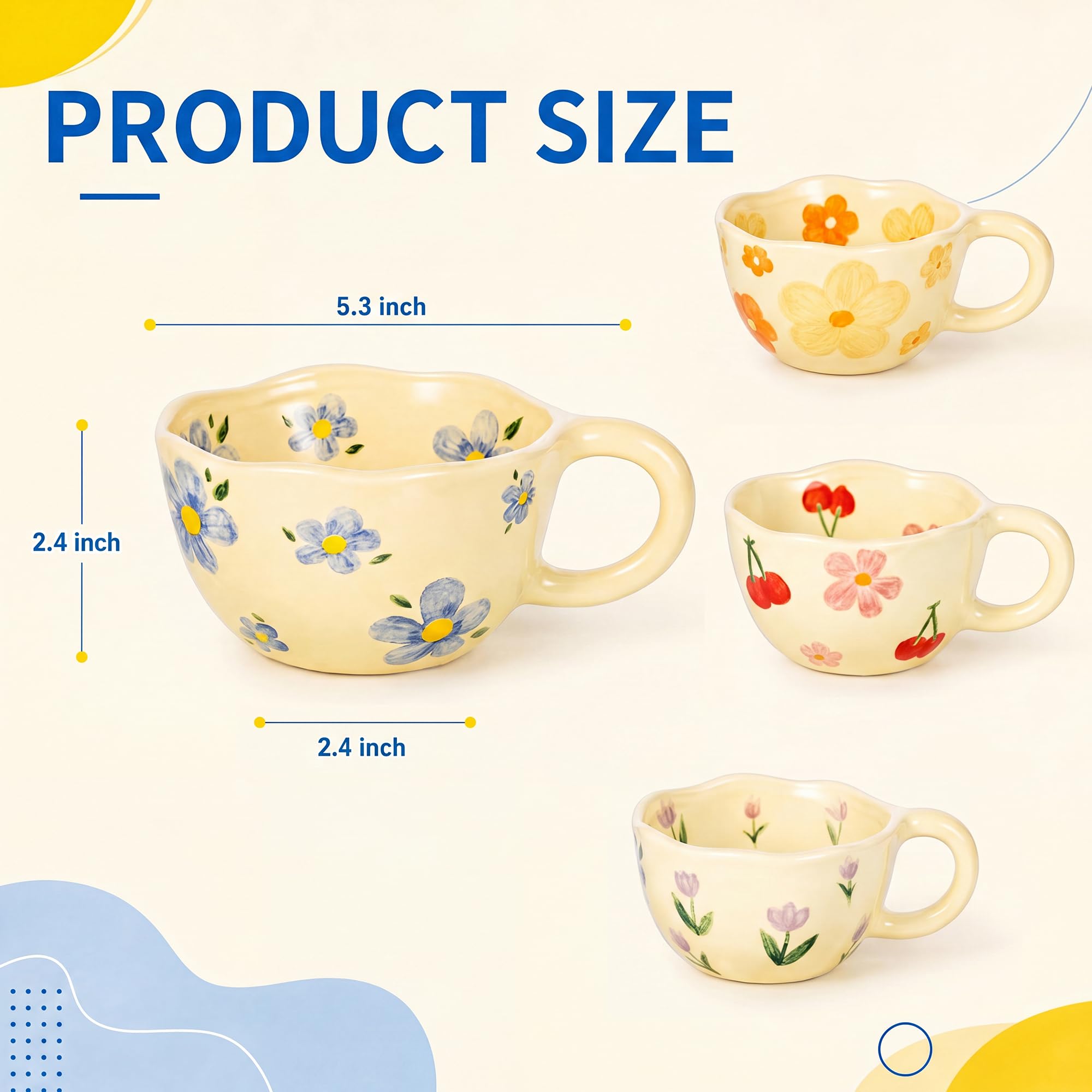 4 Pack Cute Hand Painted Flora - Coffee Tea Love 评论和价格