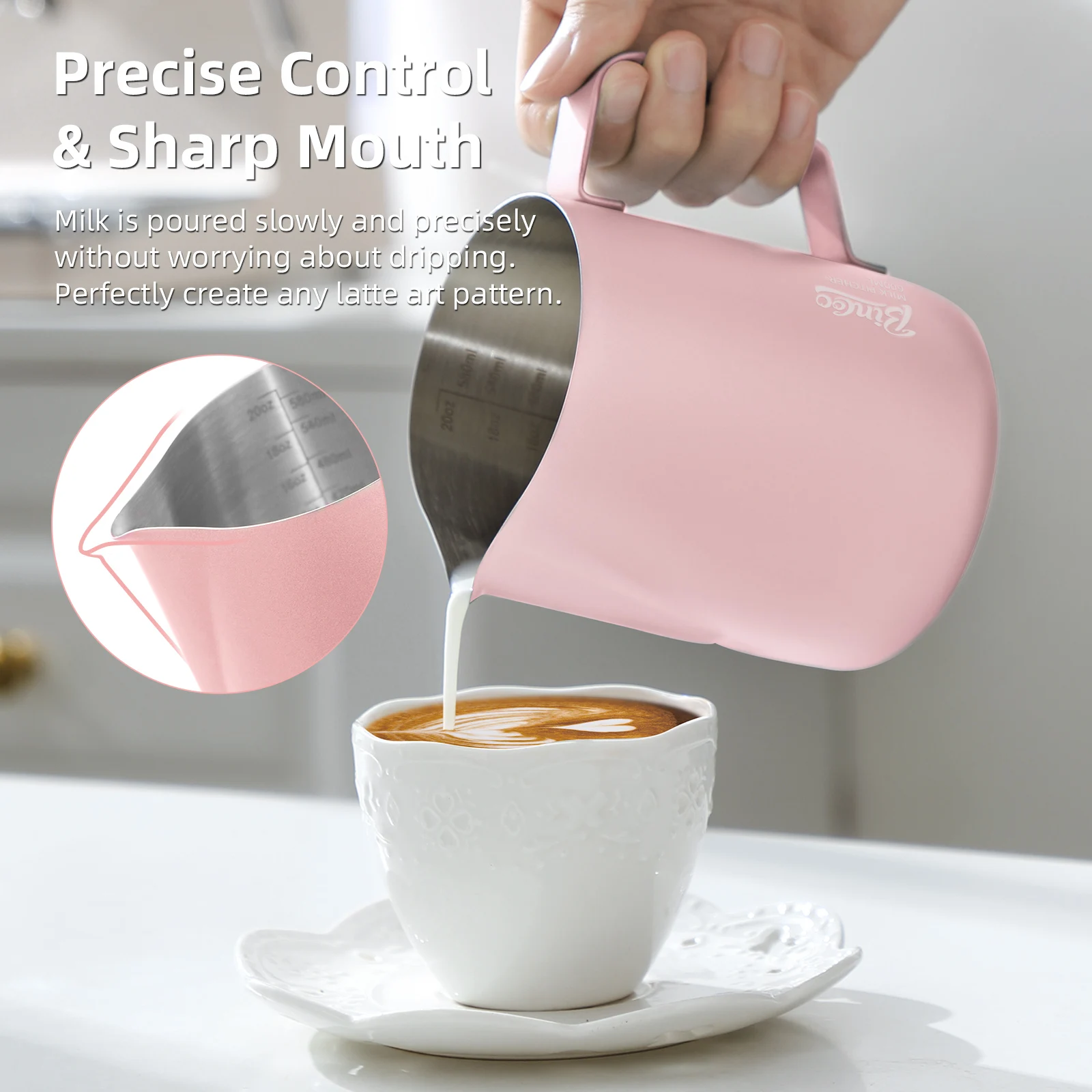 BINCOO 350/600ML Coffee Milk F - Barista Milk Jug 评论和价格